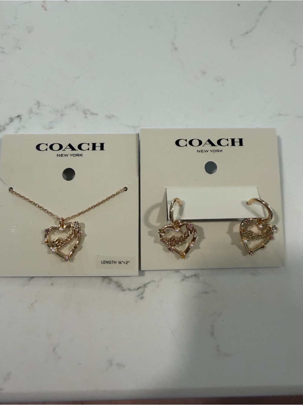 Coach Gold-Tone Heart Pendant Necklace and Hoop Earrings Set